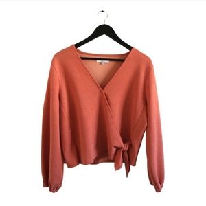 Madewell Texture & Thread Crepe Wrap Long Sleeve Blouse in Flamingo